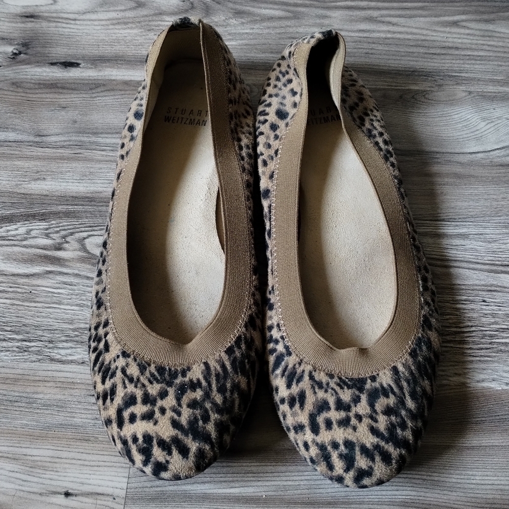 Stuart Weitzman Lastikon Leopard Slip On Flats Women's Size 7.5